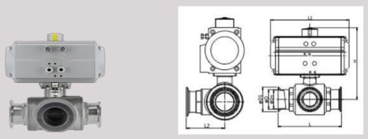 GU Pneumatic 3-way ball valve KF